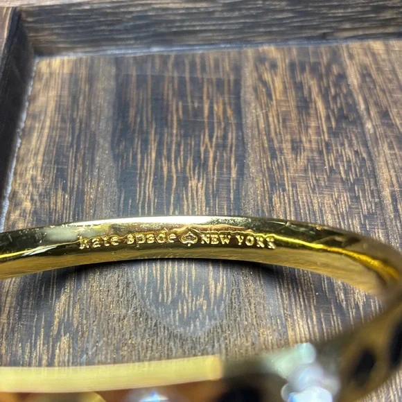 kate spade Gold Bangle with Black Enamel dots, ♠️ & Crystal Accents - Picture 4 of 8